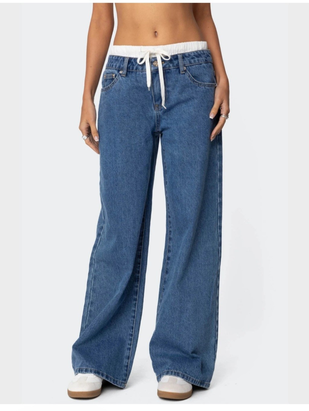 Edikted High-Rise Wide Leg Jeans With White Drawstring Waist